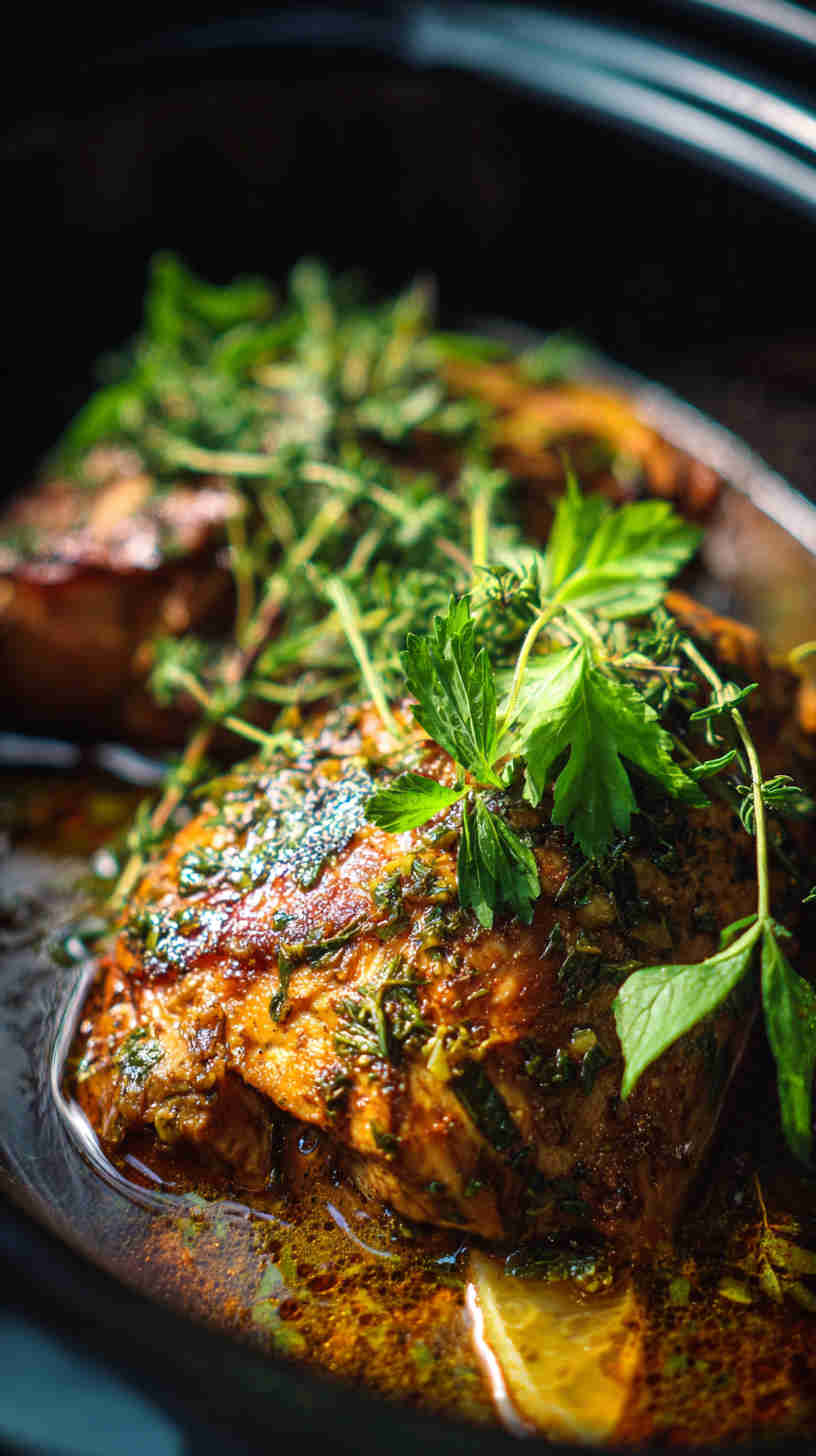 Slow Cooker Lemon Herb Pulled Chicken