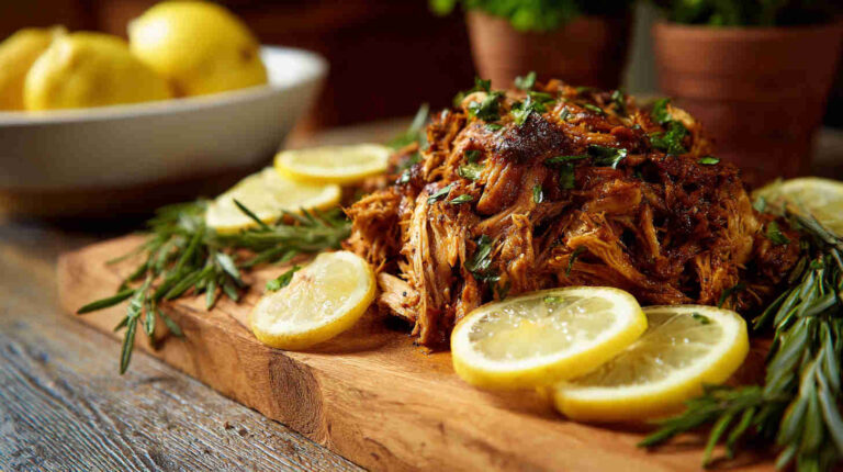 Slow Cooker Lemon Herb Pulled Chicken