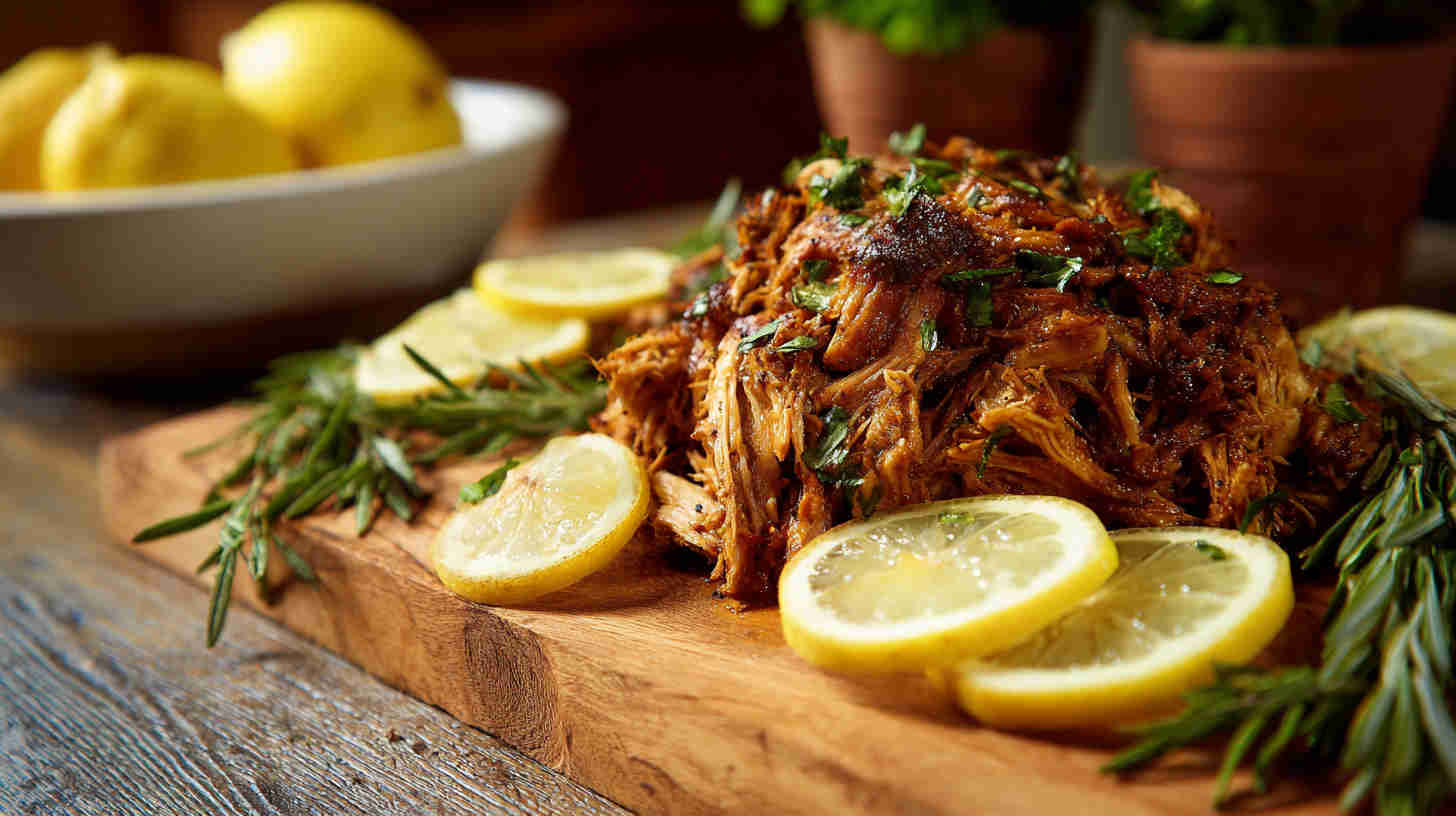 Slow Cooker Lemon Herb Pulled Chicken