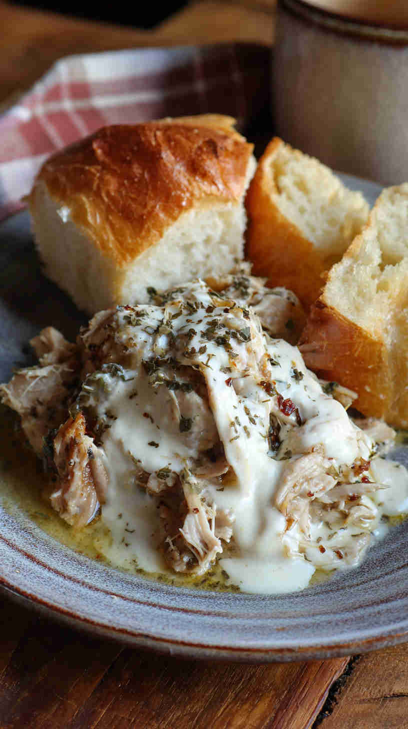 Slow Cooker Pulled Chicken with Creamy Ranch Sauce