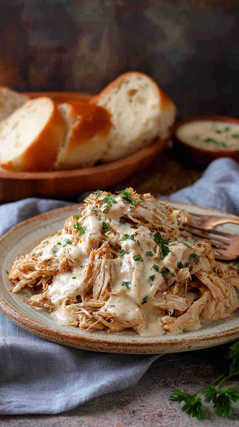 Slow Cooker Pulled Chicken with Creamy Ranch Sauce