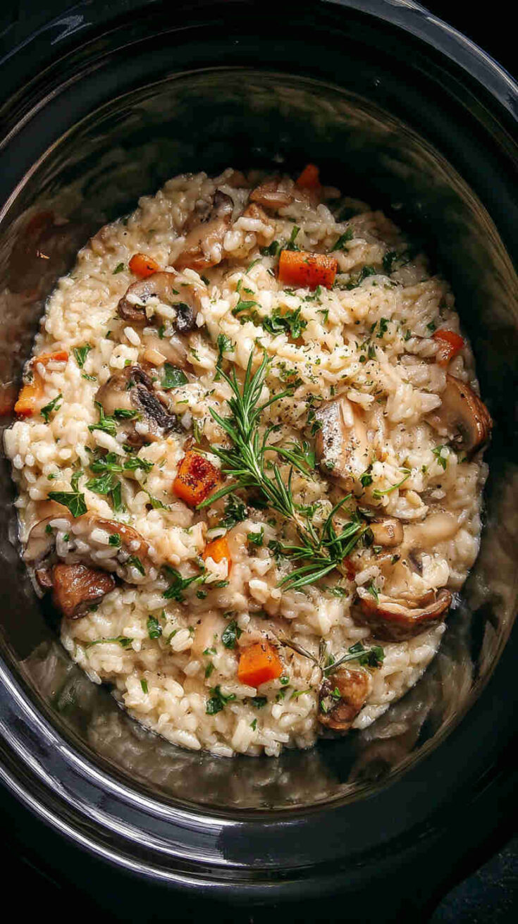 Slow Cooker Risotto with Mushrooms and Parmesan