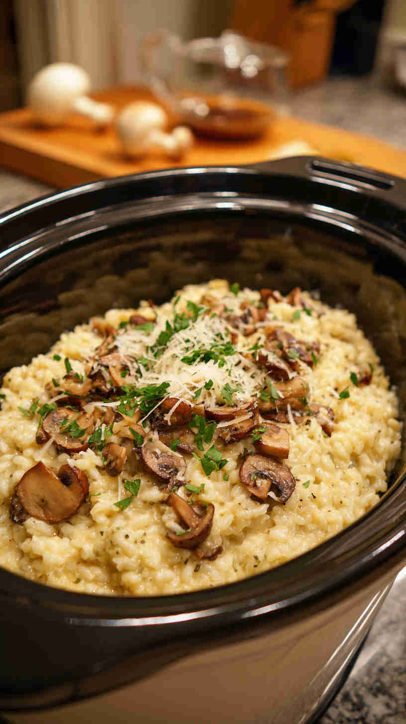 Slow Cooker Risotto with Mushrooms and Parmesan