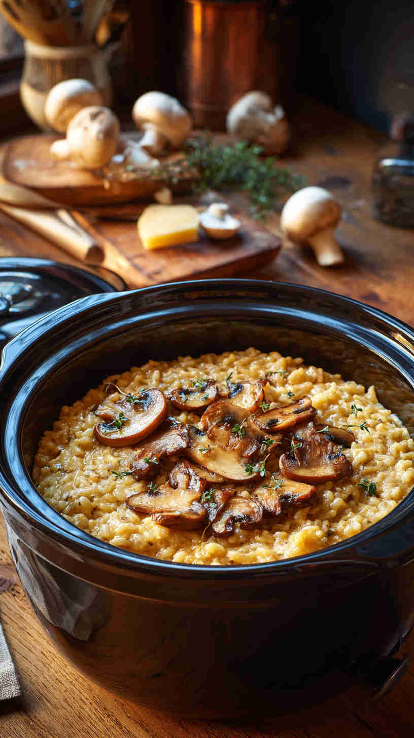 Slow Cooker Risotto with Mushrooms and Parmesan