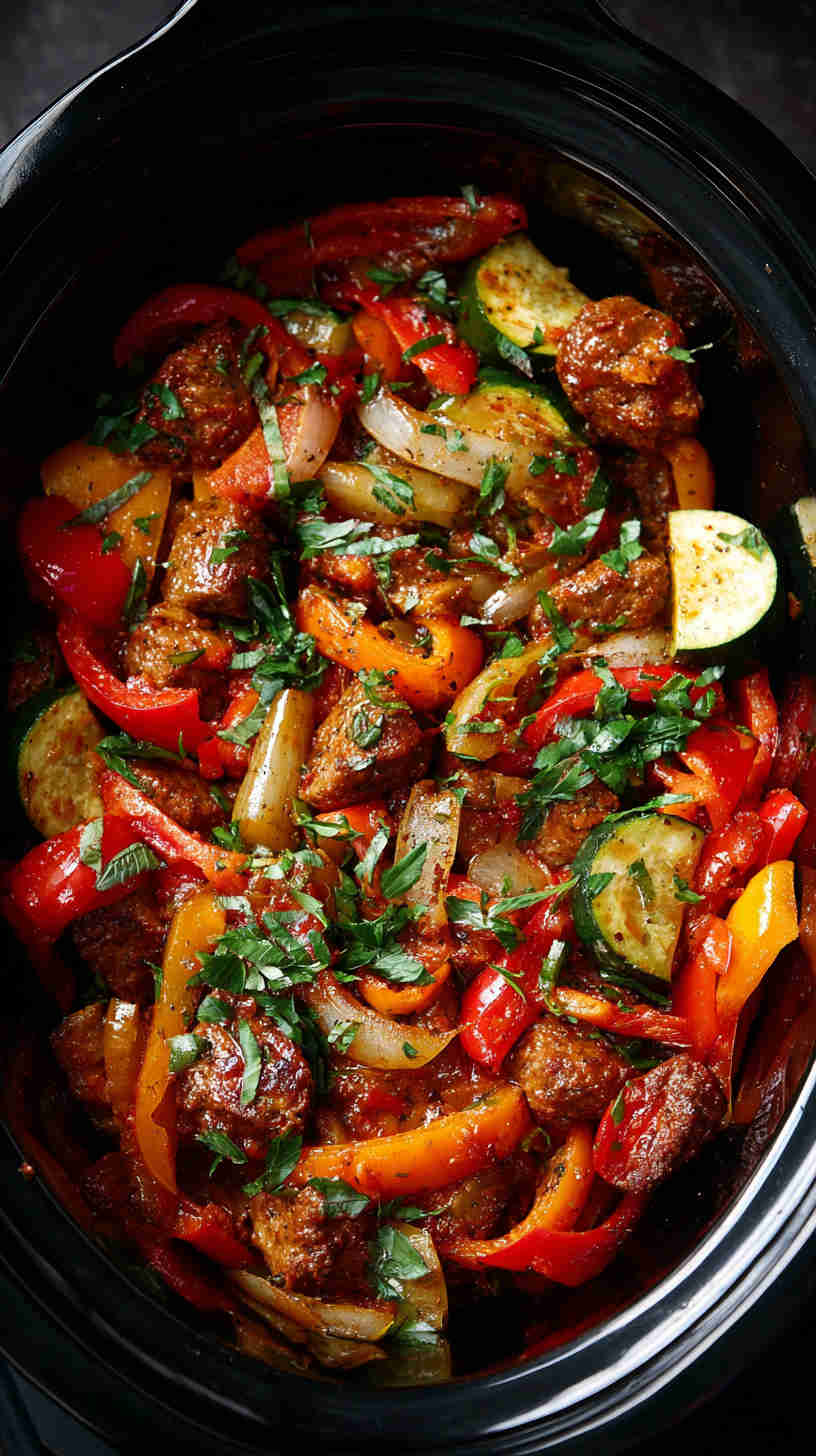 Slow Cooker Sausage and Peppers in Tomato Sauce