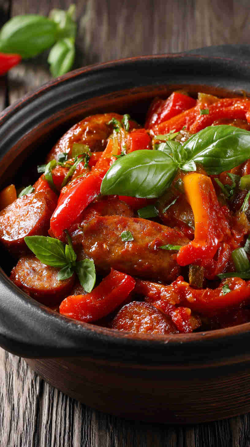 Slow Cooker Sausage and Peppers in Tomato Sauce