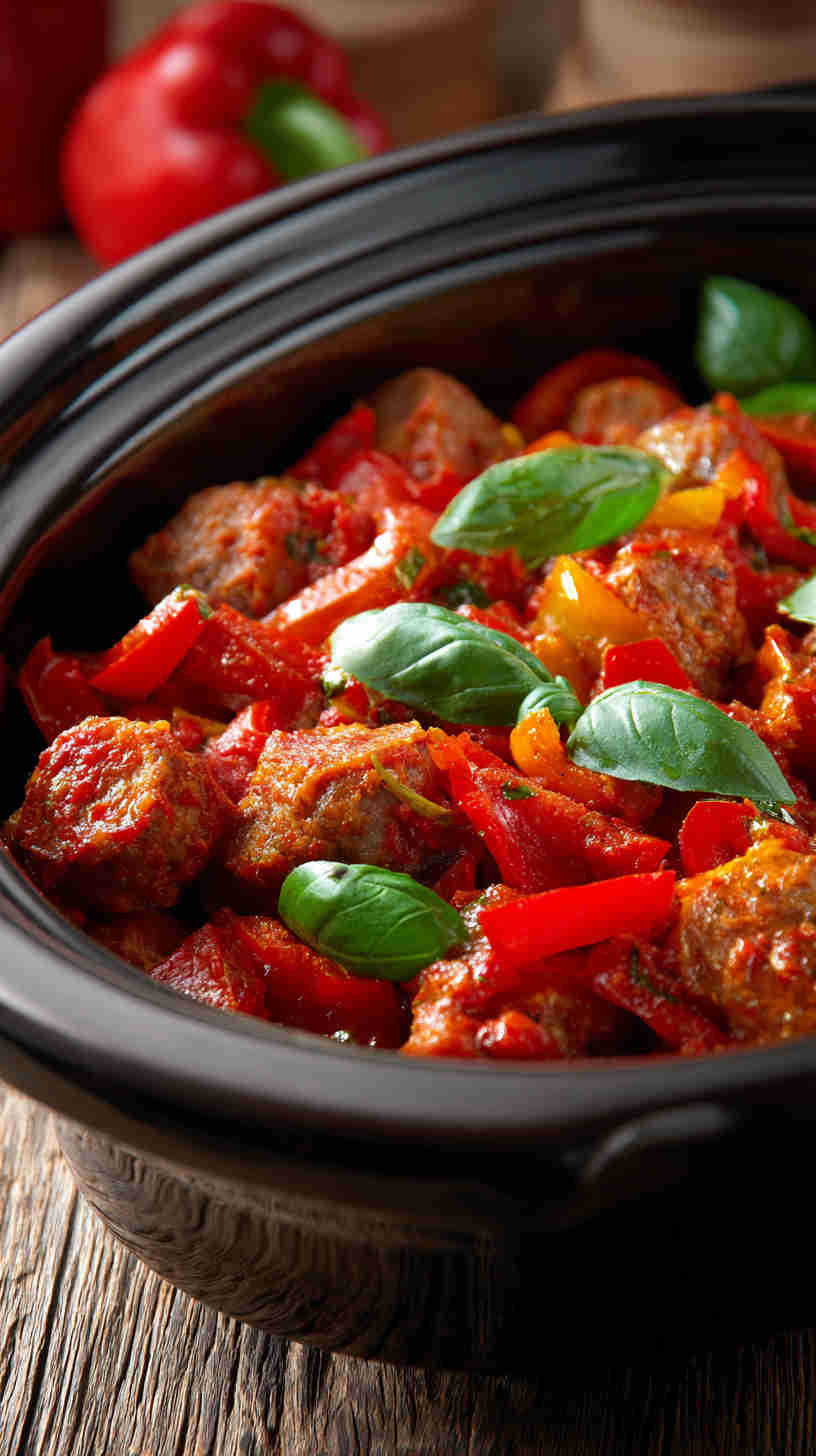 Slow Cooker Sausage and Peppers in Tomato Sauce