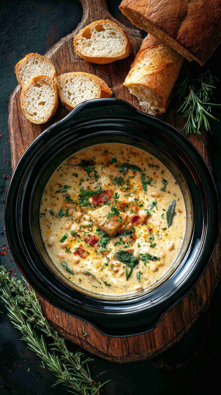 Slow Cooker Tuscan White Bean Soup