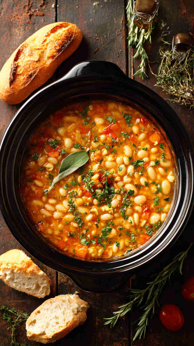 Slow Cooker Tuscan White Bean Soup