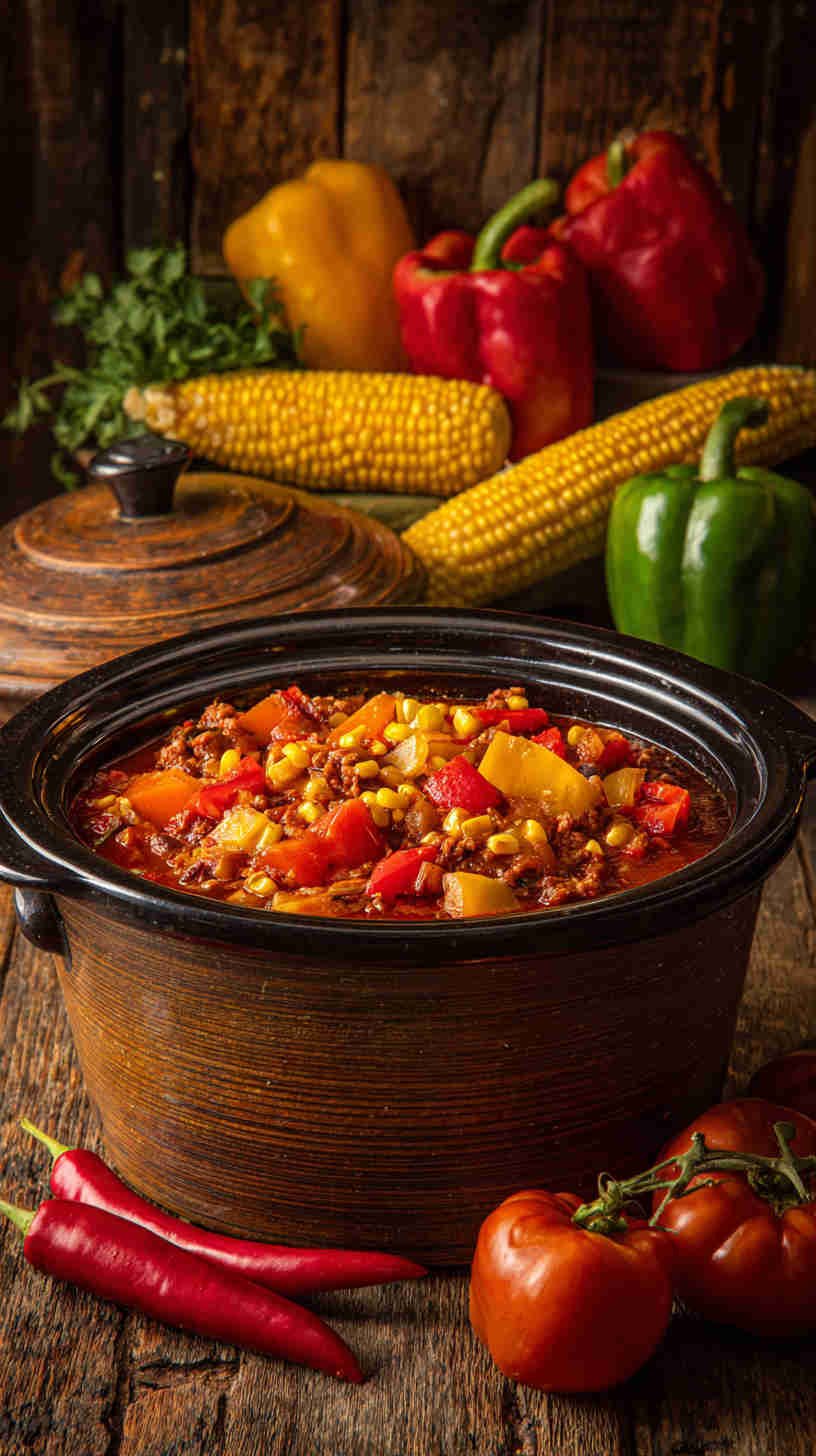 Slow Cooker Veggie Taco Filling with Peppers and Corn