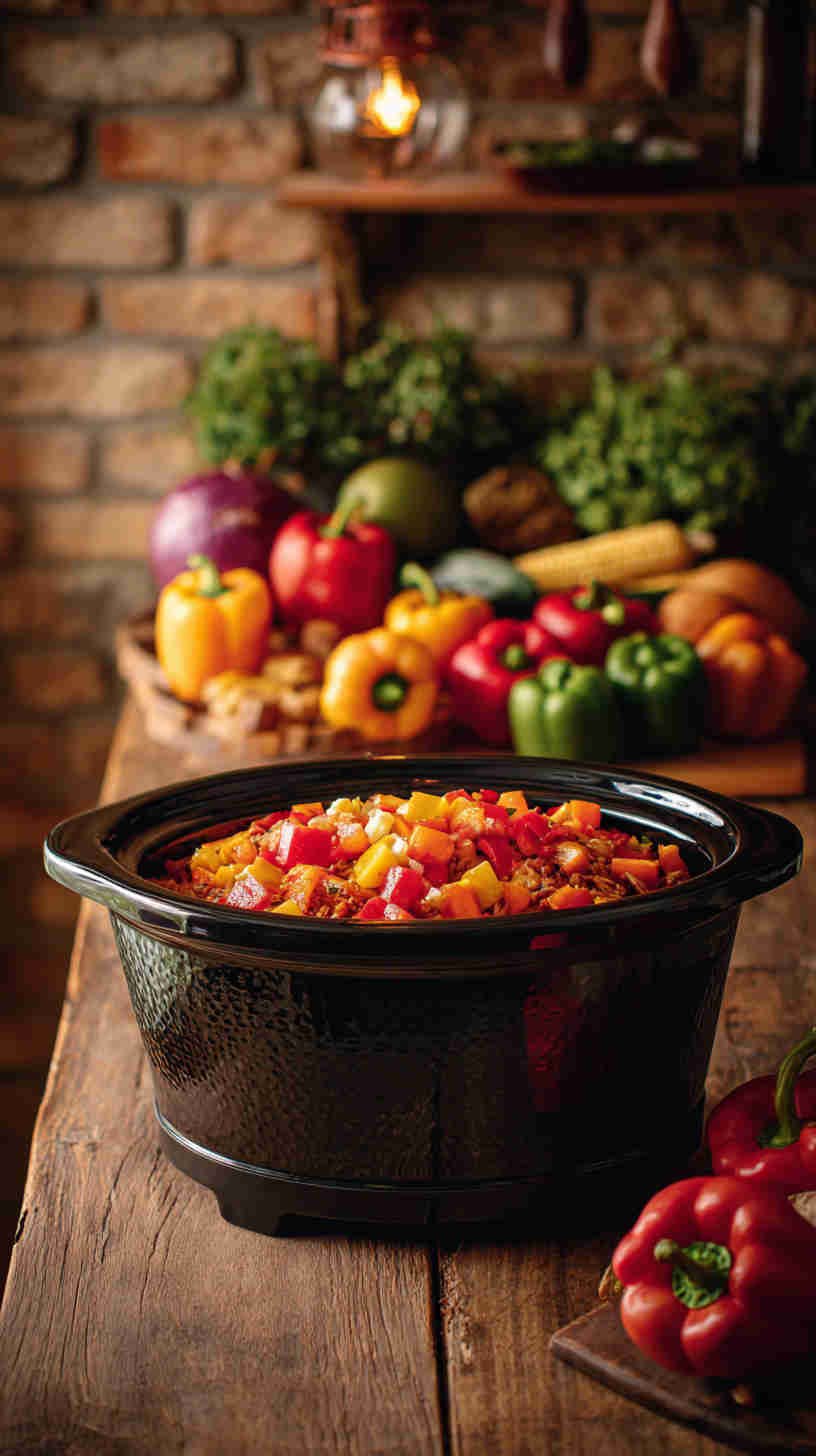 Slow Cooker Veggie Taco Filling with Peppers and Corn