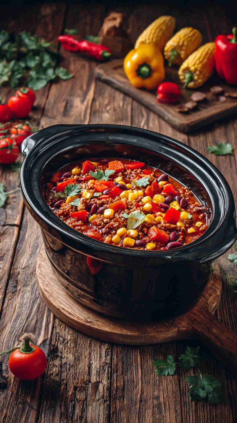 Slow Cooker Veggie Taco Filling with Peppers and Corn