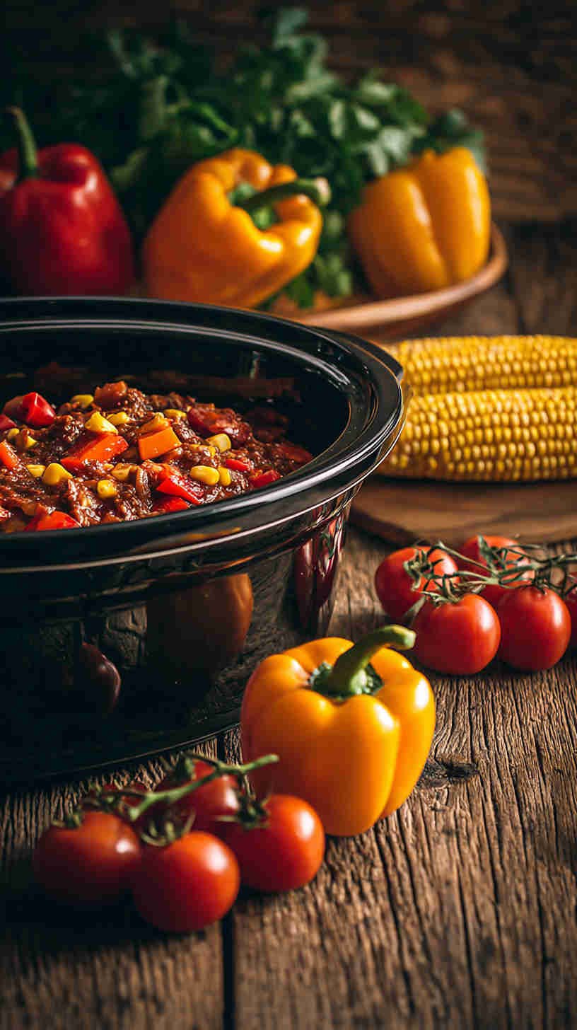 Slow Cooker Veggie Taco Filling with Peppers and Corn