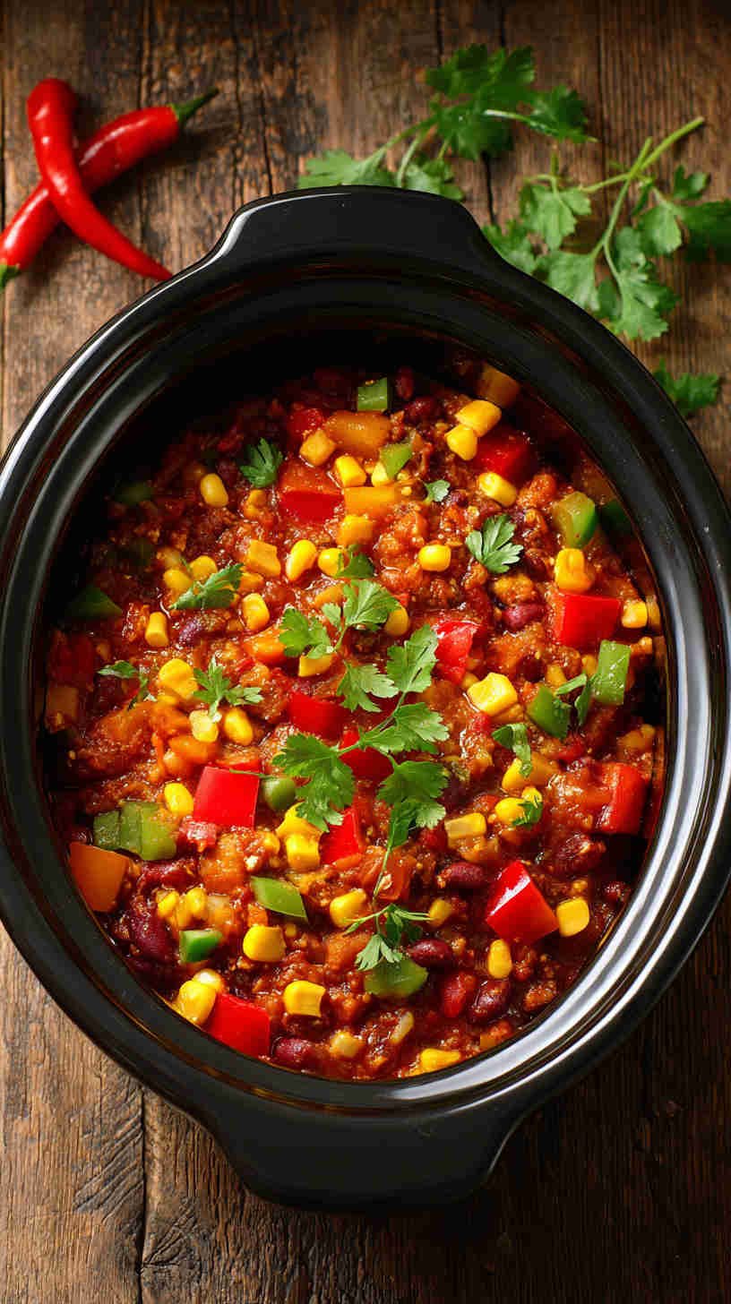 Slow Cooker Veggie Taco Filling with Peppers and Corn