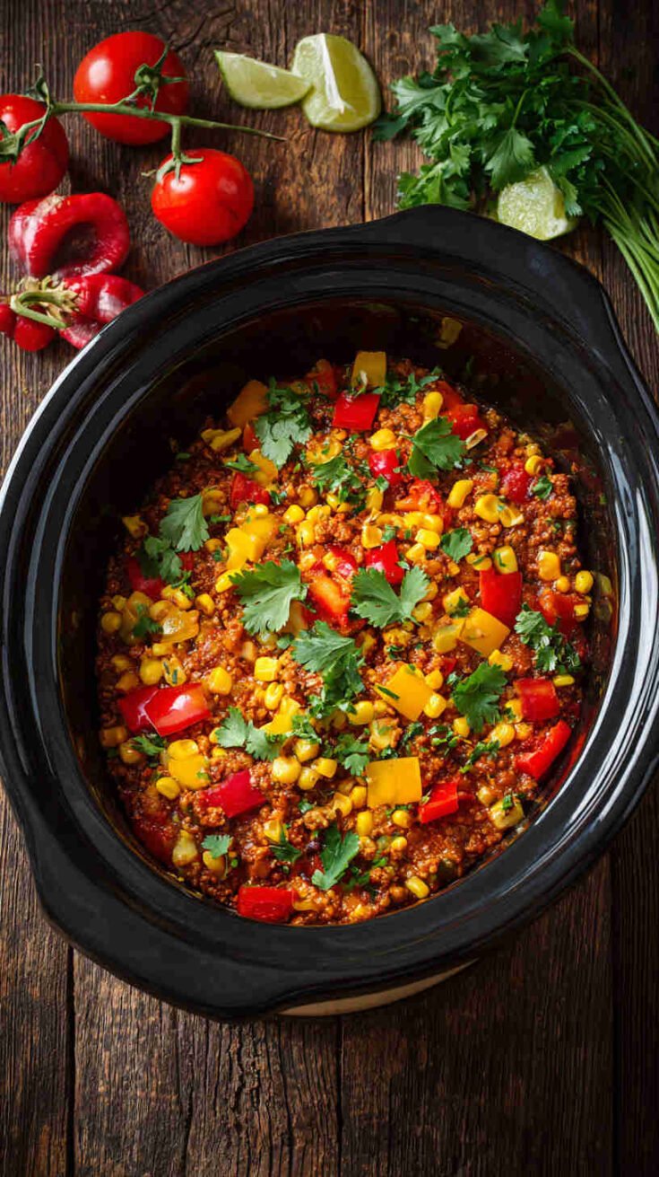 Slow Cooker Veggie Taco Filling with Peppers and Corn