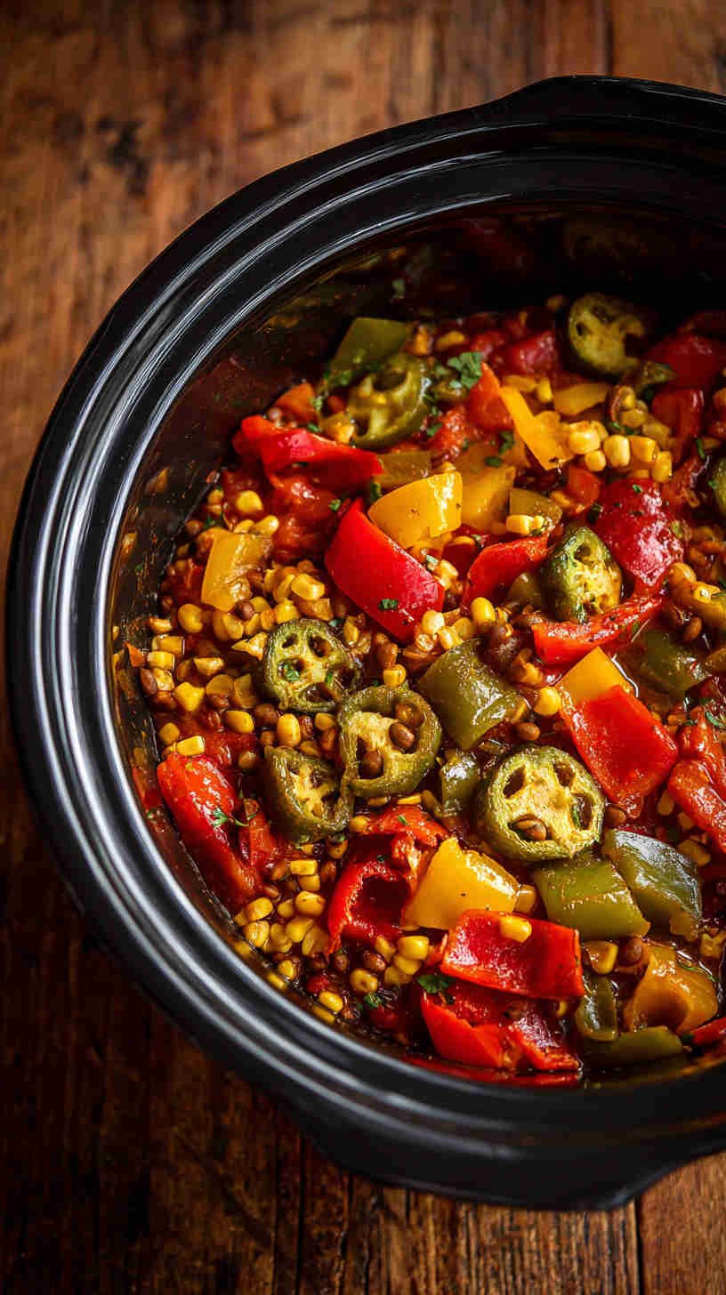 Slow Cooker Veggie Taco Filling with Peppers and Corn