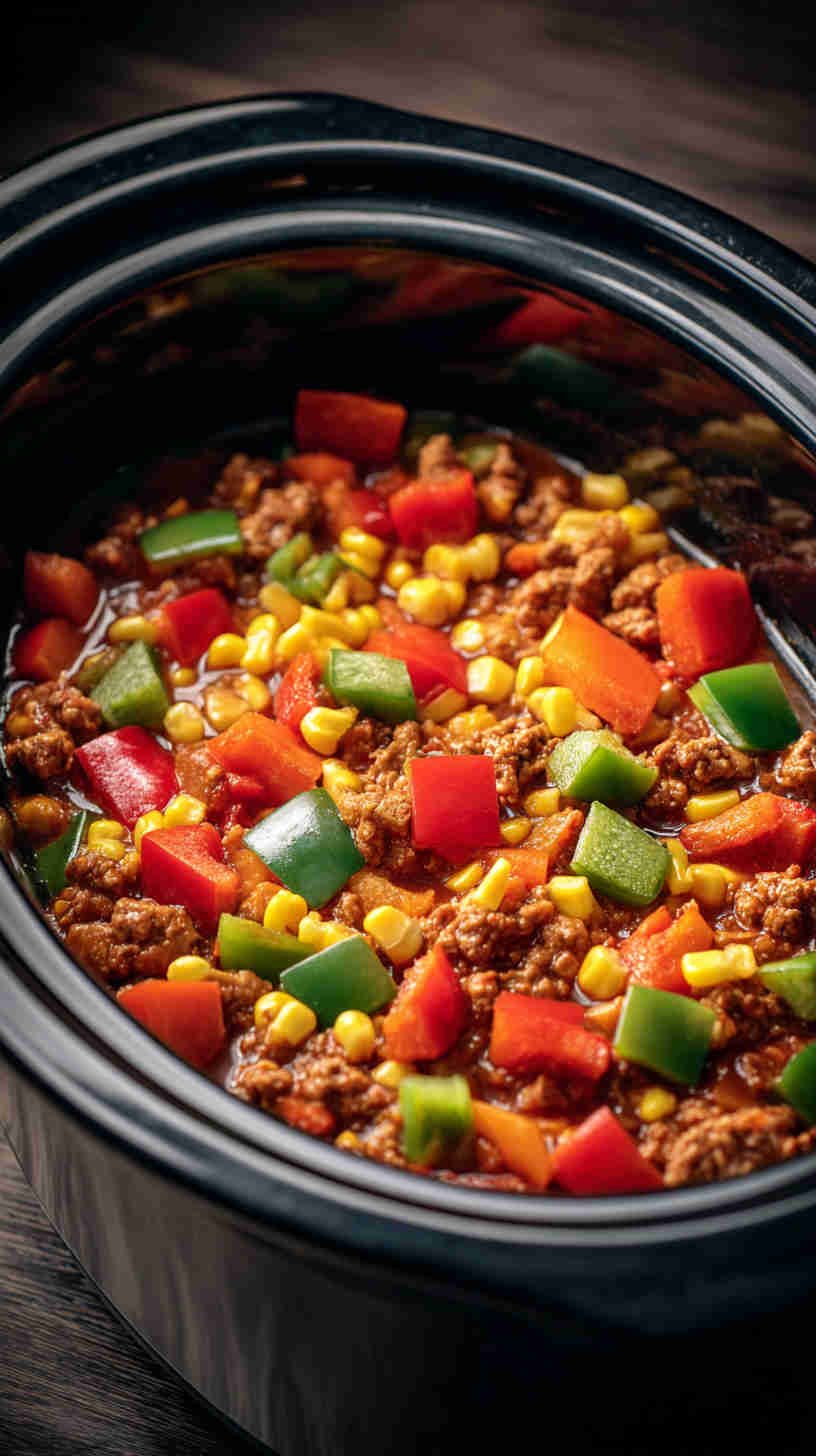 Slow Cooker Veggie Taco Filling with Peppers and Corn