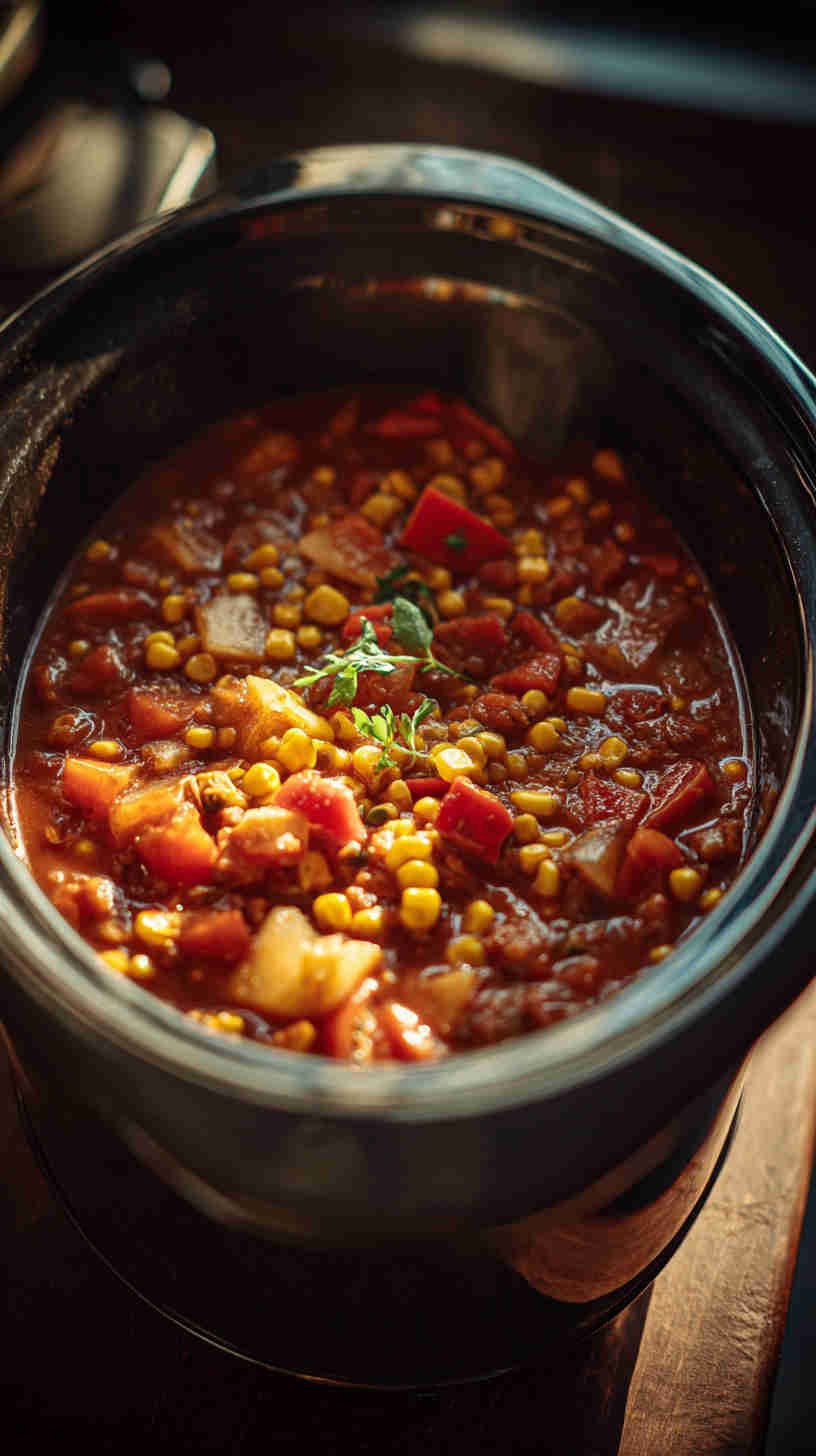 Slow Cooker Veggie Taco Filling with Peppers and Corn