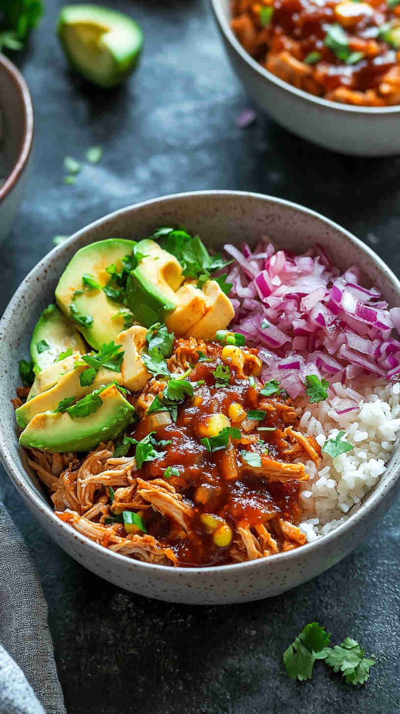 Spicy BBQ Pulled Chicken Bowls