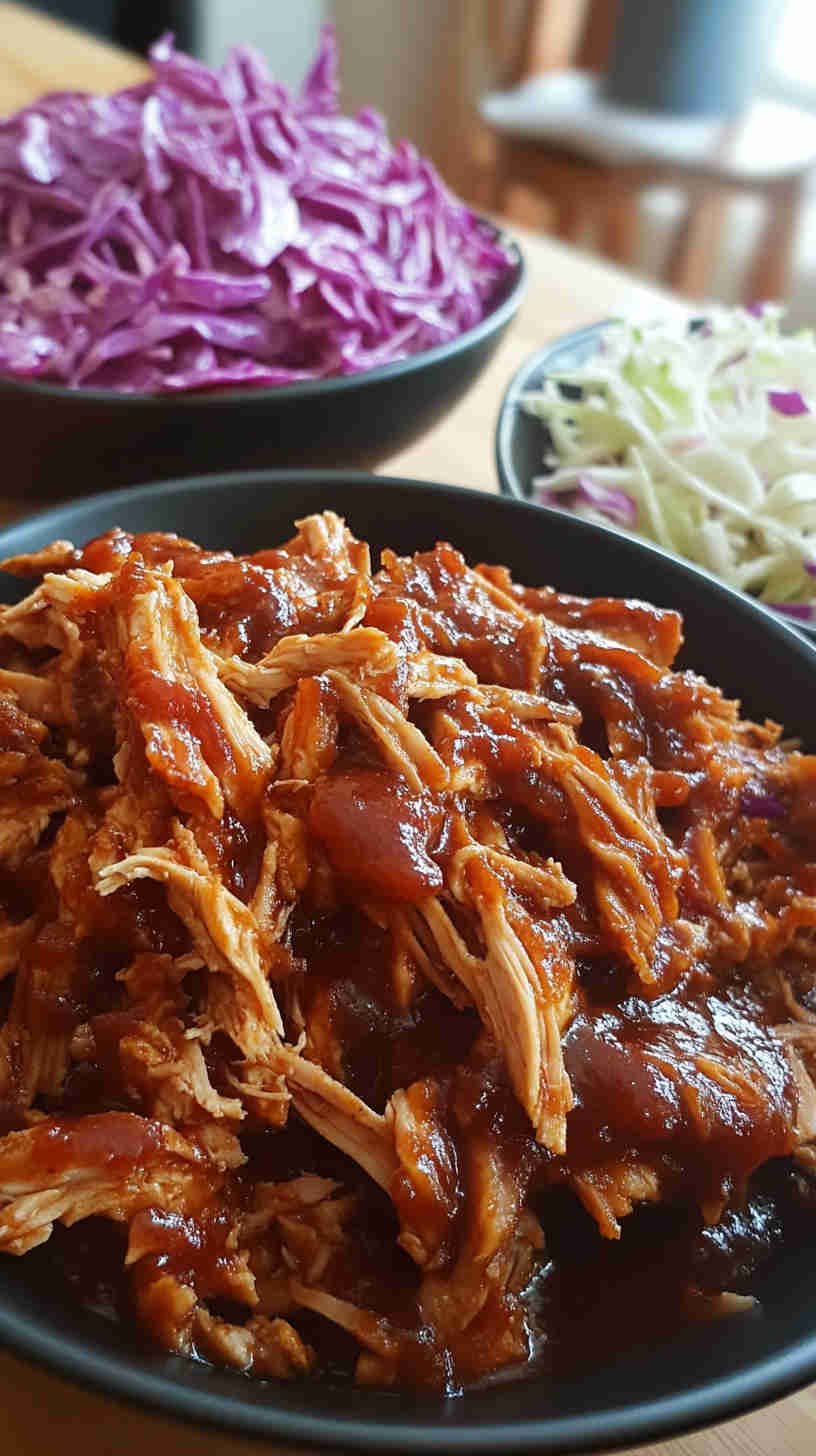 Sticky BBQ Pulled Chicken with Coleslaw