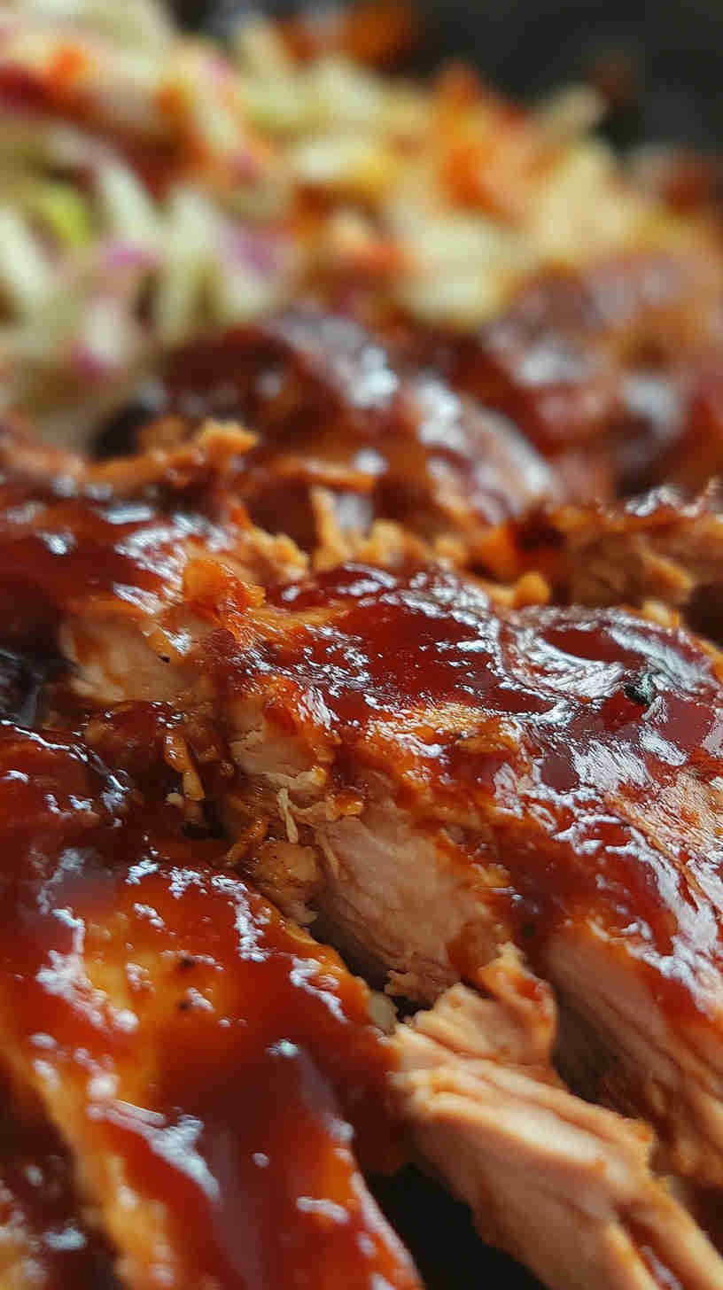 Sticky BBQ Pulled Chicken with Coleslaw