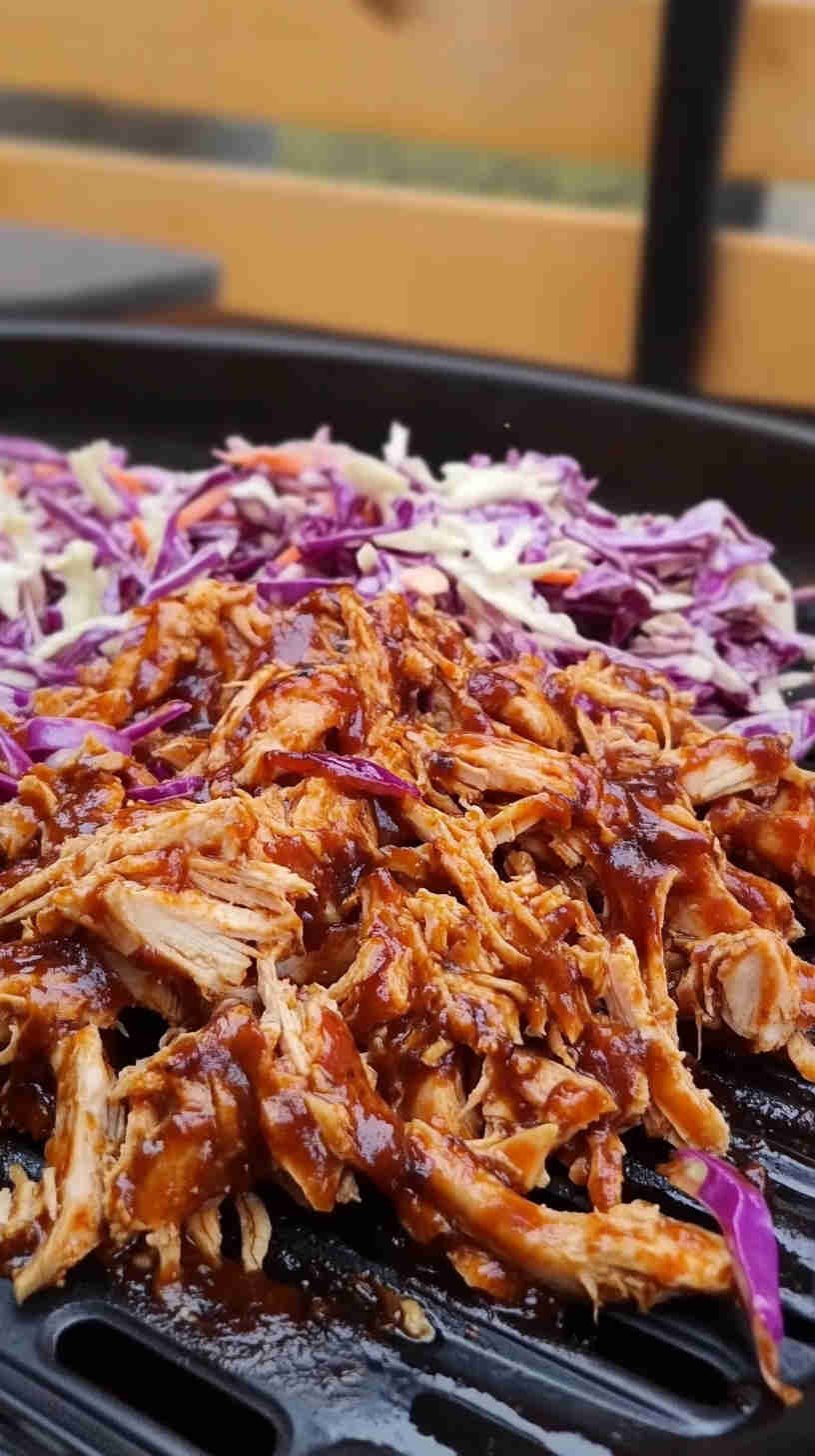 Sticky BBQ Pulled Chicken with Coleslaw