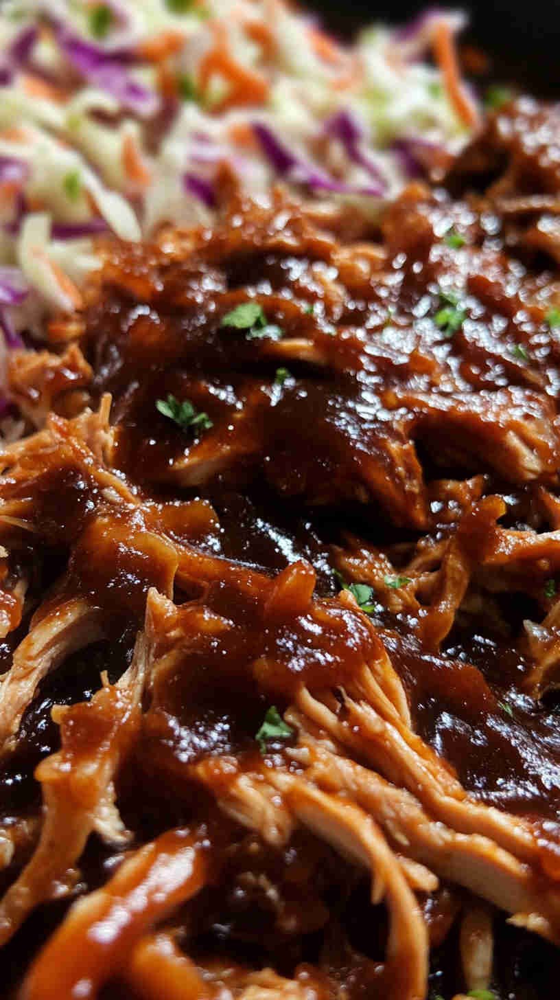 Sticky BBQ Pulled Chicken with Coleslaw