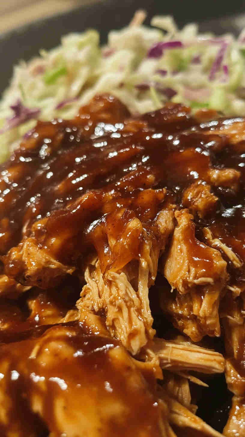 Sticky BBQ Pulled Chicken with Coleslaw