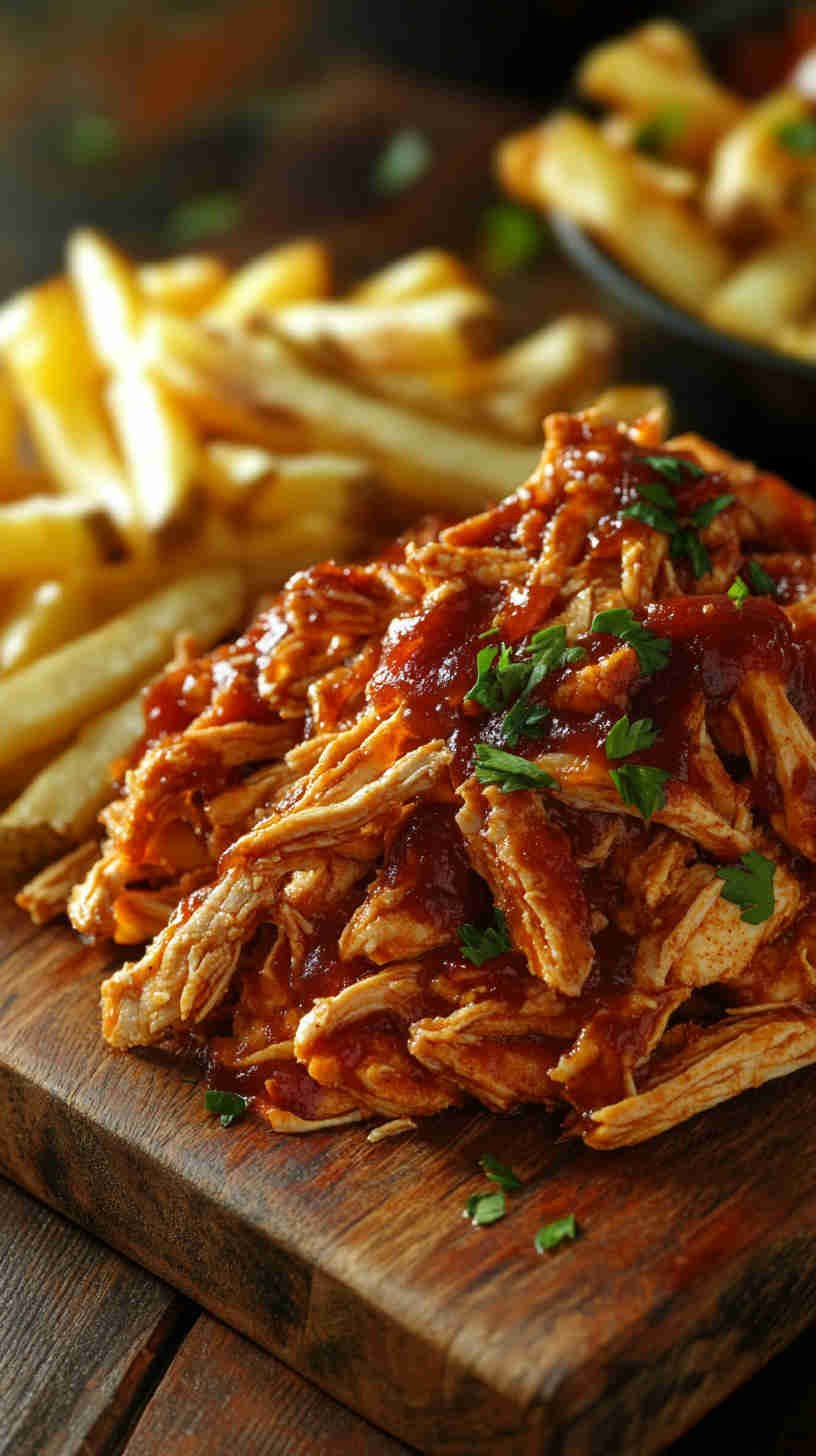 Zesty BBQ Pulled Chicken and Fries