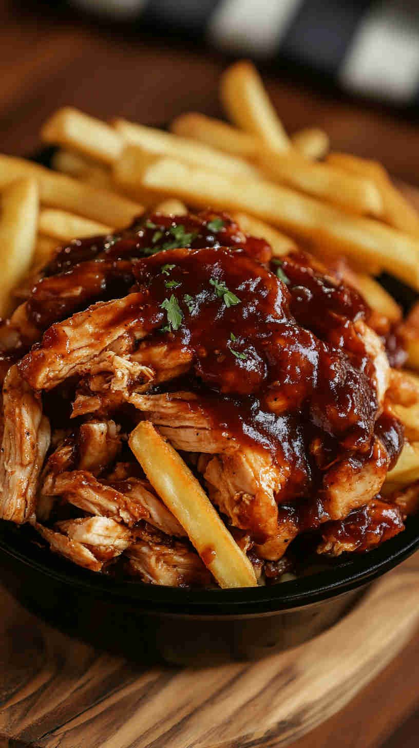 Zesty BBQ Pulled Chicken and Fries