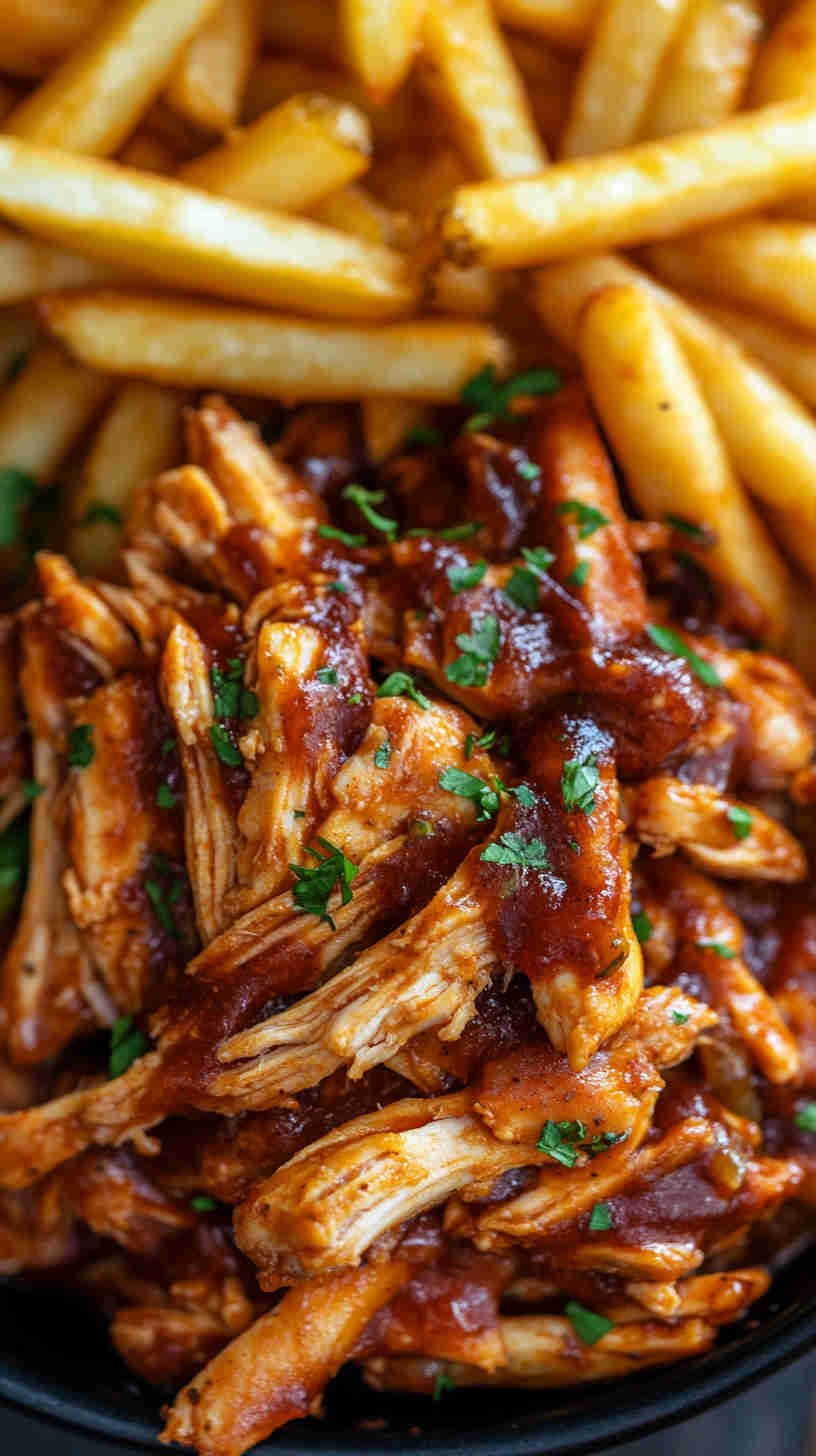 Zesty BBQ Pulled Chicken and Fries