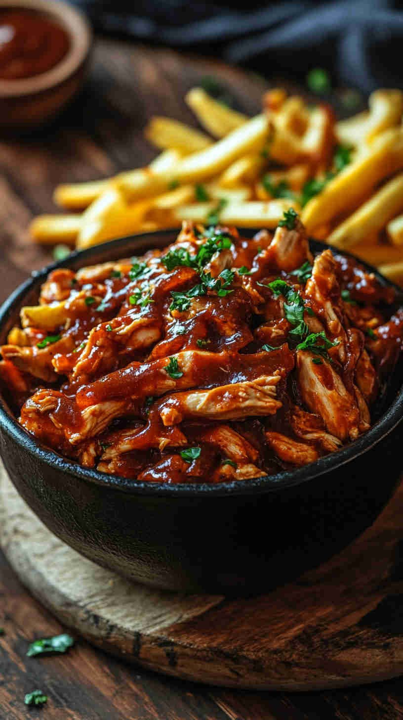 Zesty BBQ Pulled Chicken and Fries