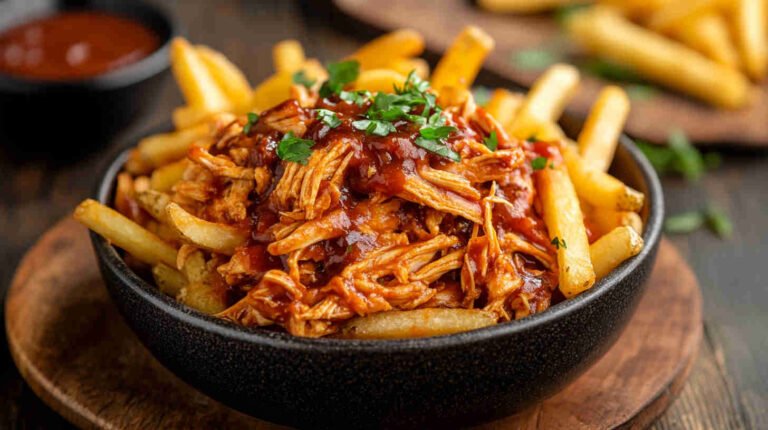 Zesty BBQ Pulled Chicken and Fries