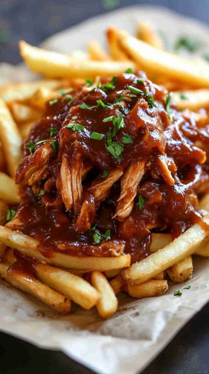 Zesty BBQ Pulled Chicken and Fries