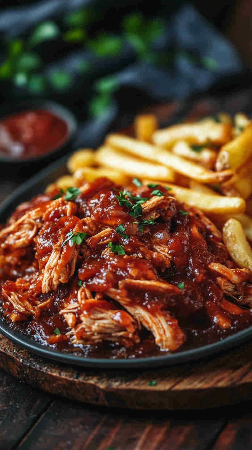 Zesty BBQ Pulled Chicken and Fries