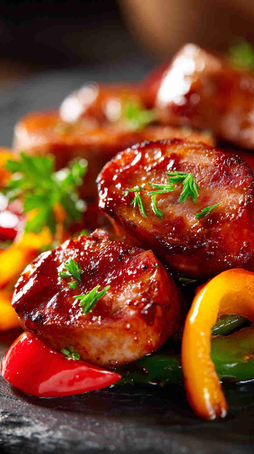 Crockpot BBQ Sausage and Peppers