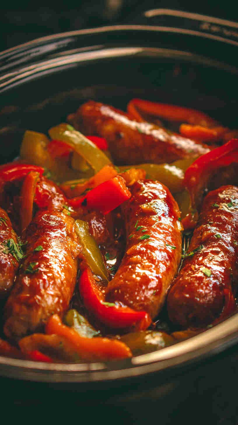 Crockpot BBQ Sausage and Peppers
