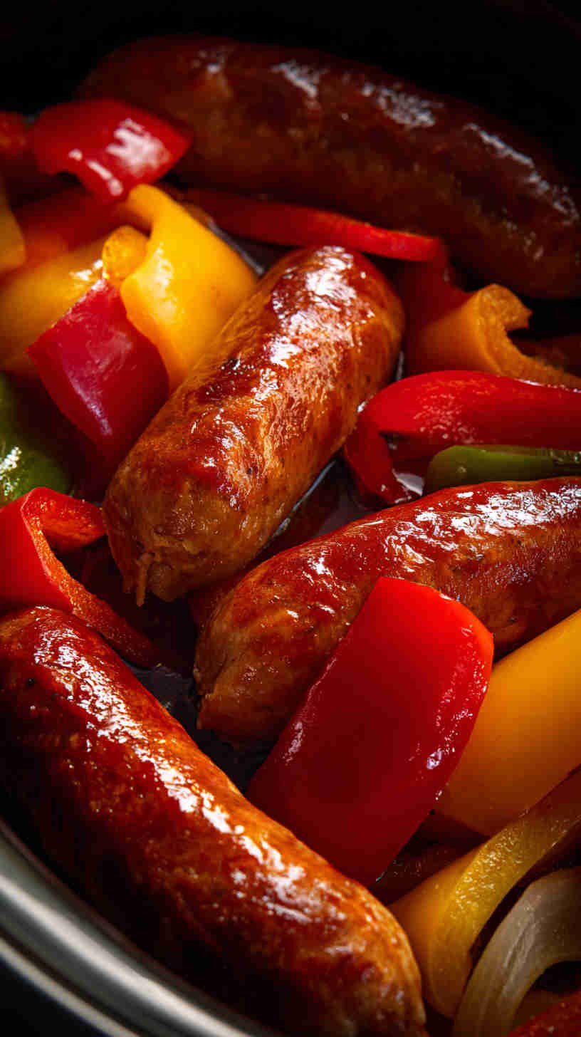 Crockpot BBQ Sausage and Peppers