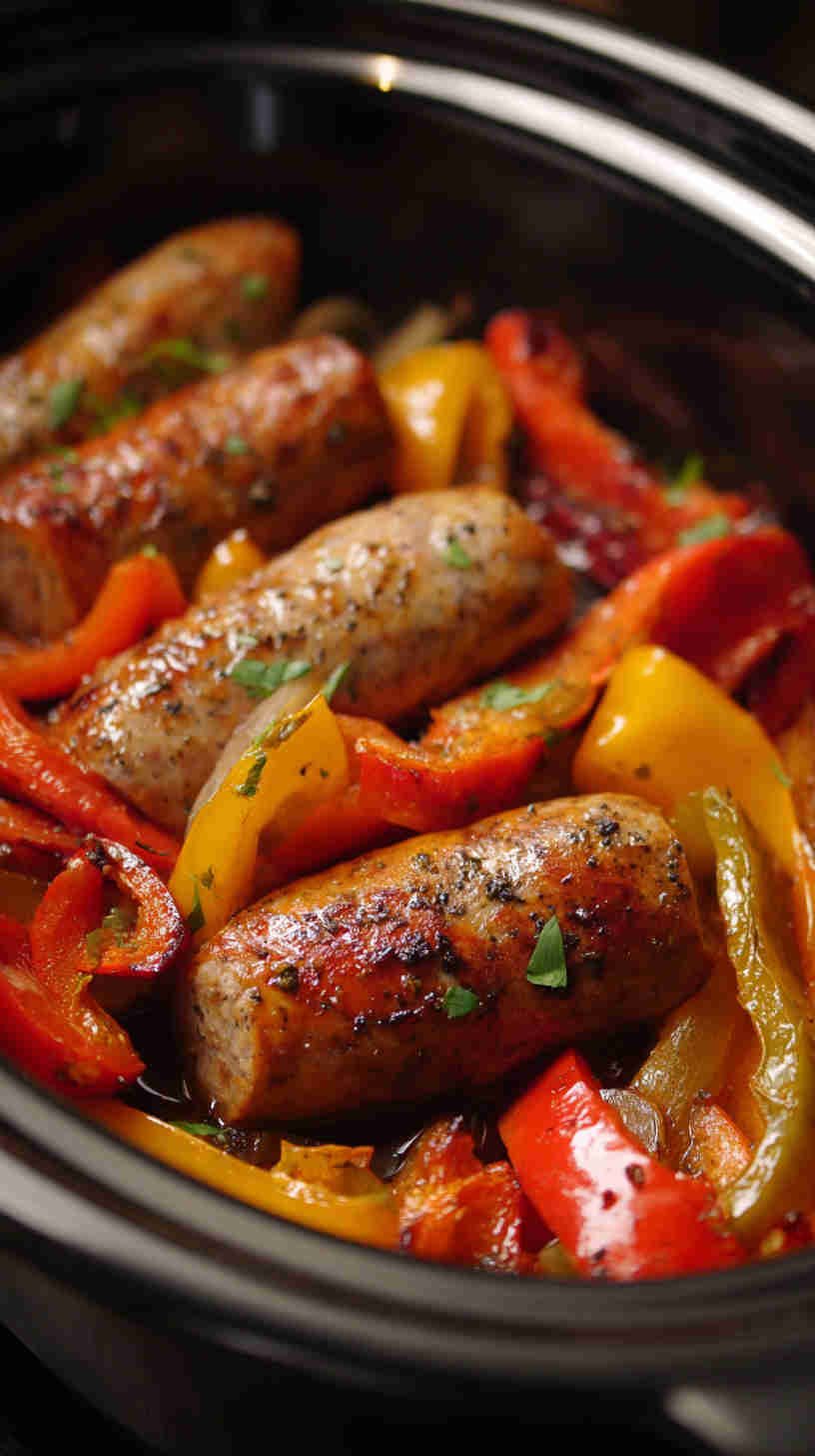 Crockpot BBQ Sausage and Peppers