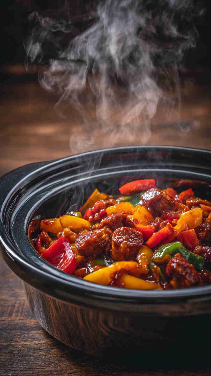 Crockpot BBQ Sausage and Peppers