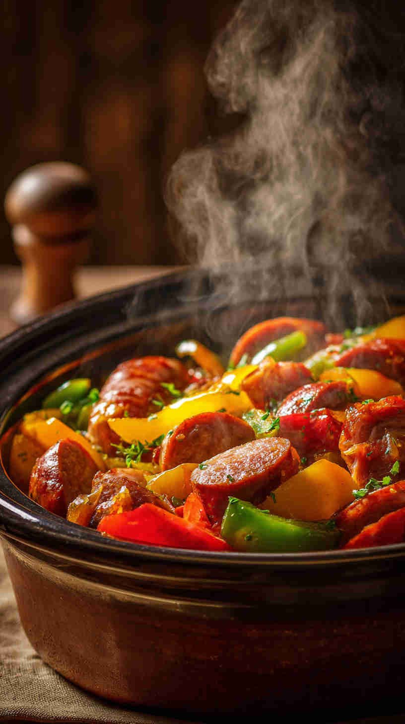 Crockpot BBQ Sausage and Peppers