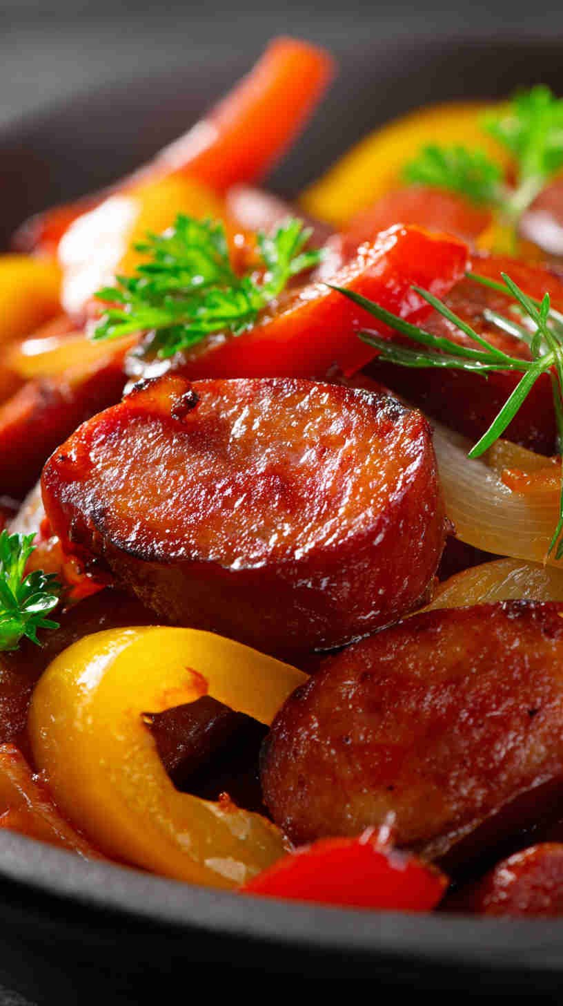 Crockpot BBQ Sausage and Peppers