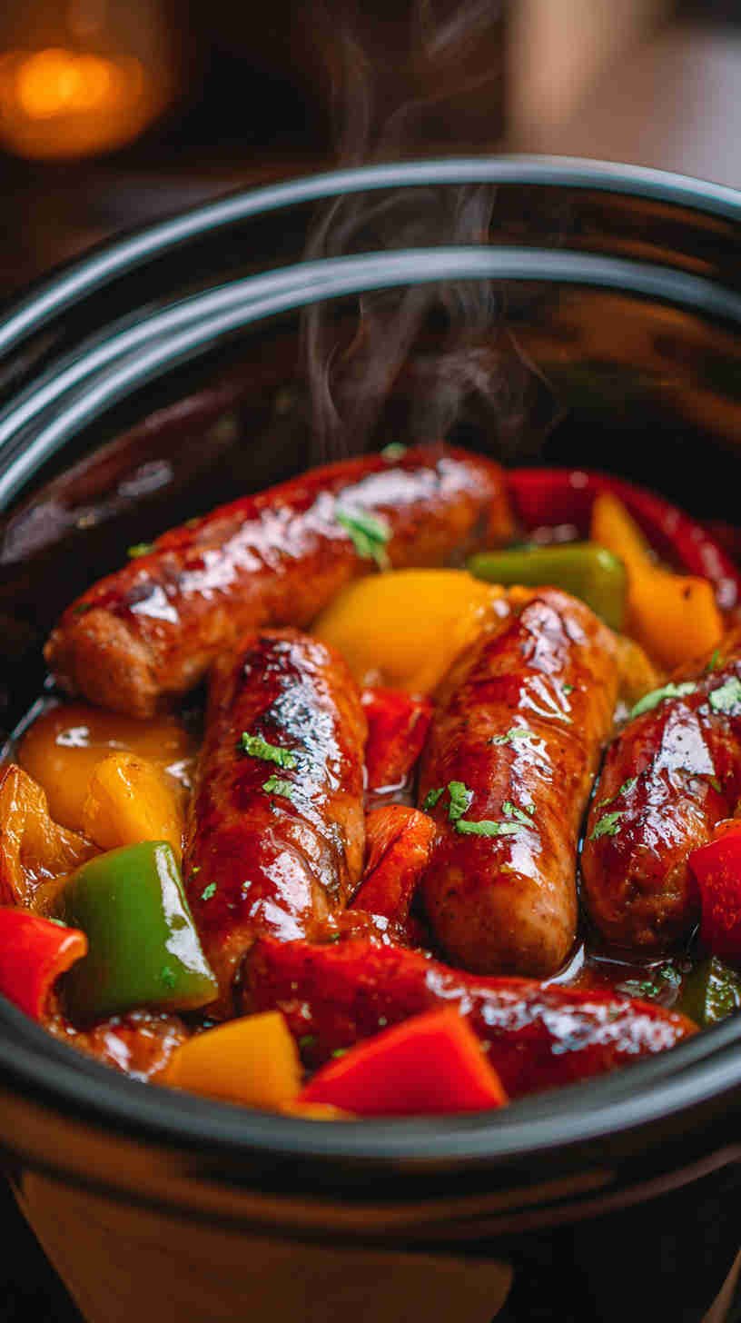Crockpot BBQ Sausage and Peppers