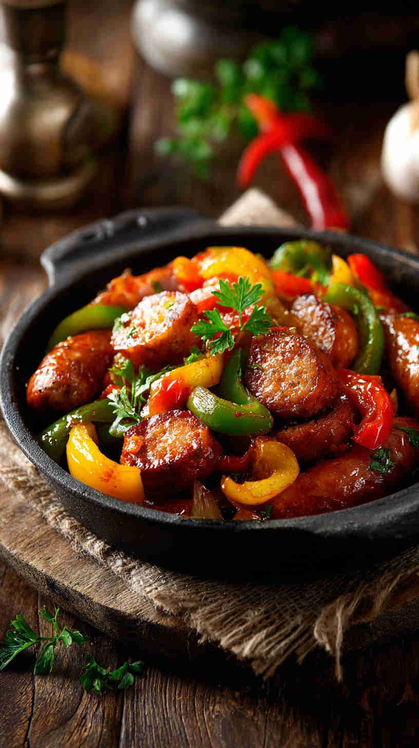 Crockpot BBQ Sausage and Peppers