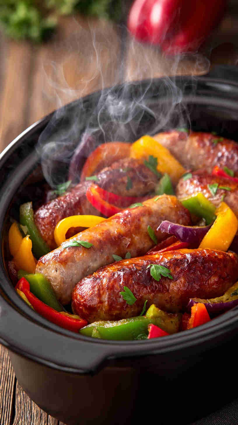 Crockpot BBQ Sausage and Peppers