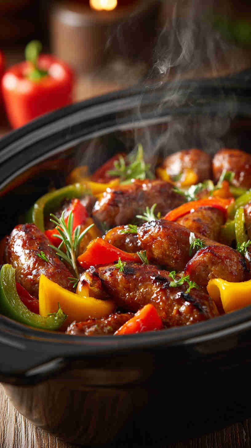 Crockpot BBQ Sausage and Peppers