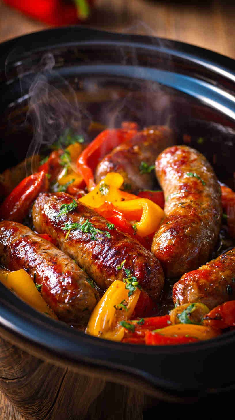 Crockpot BBQ Sausage and Peppers
