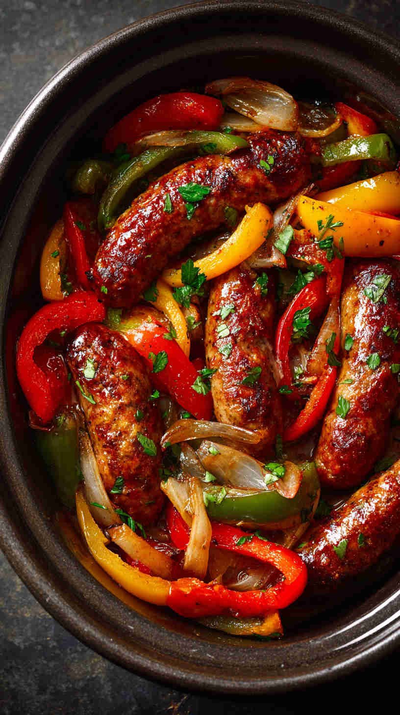 Crockpot BBQ Sausage and Peppers