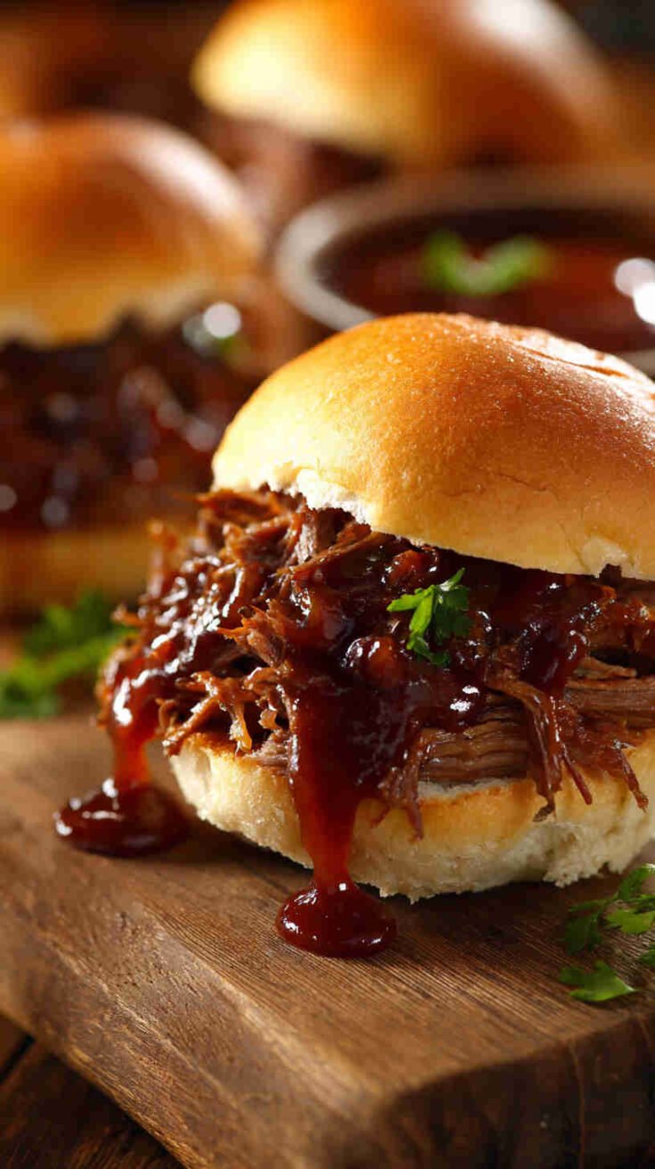 Crockpot BBQ Shredded Beef Sliders