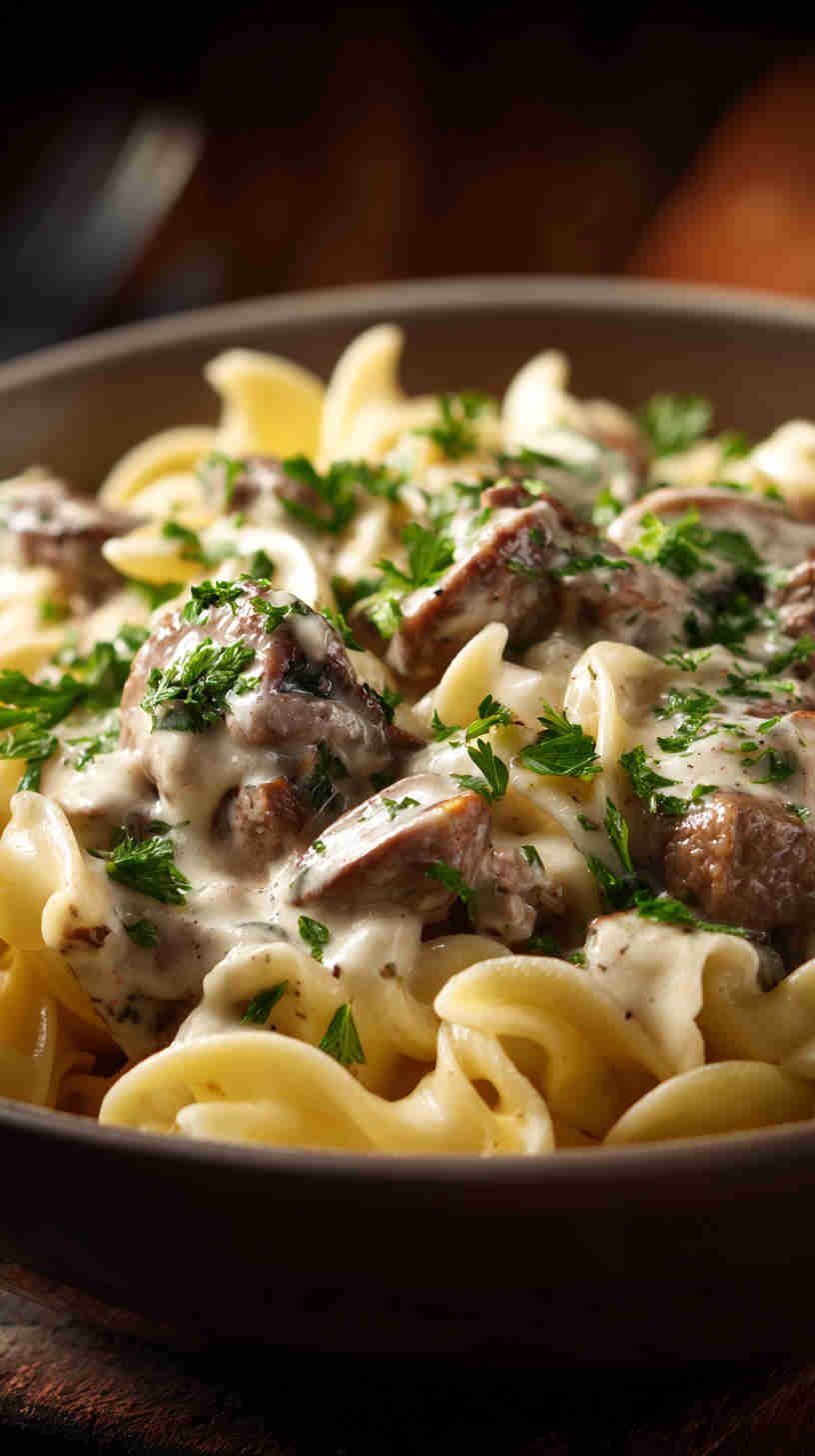 Crockpot Beef Stroganoff with Egg Pasta